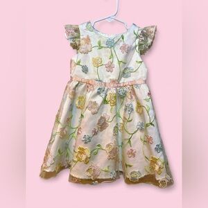 Toddler 3T Floral Embroidered Dress • Ivory Pastel Tulle Spring Party